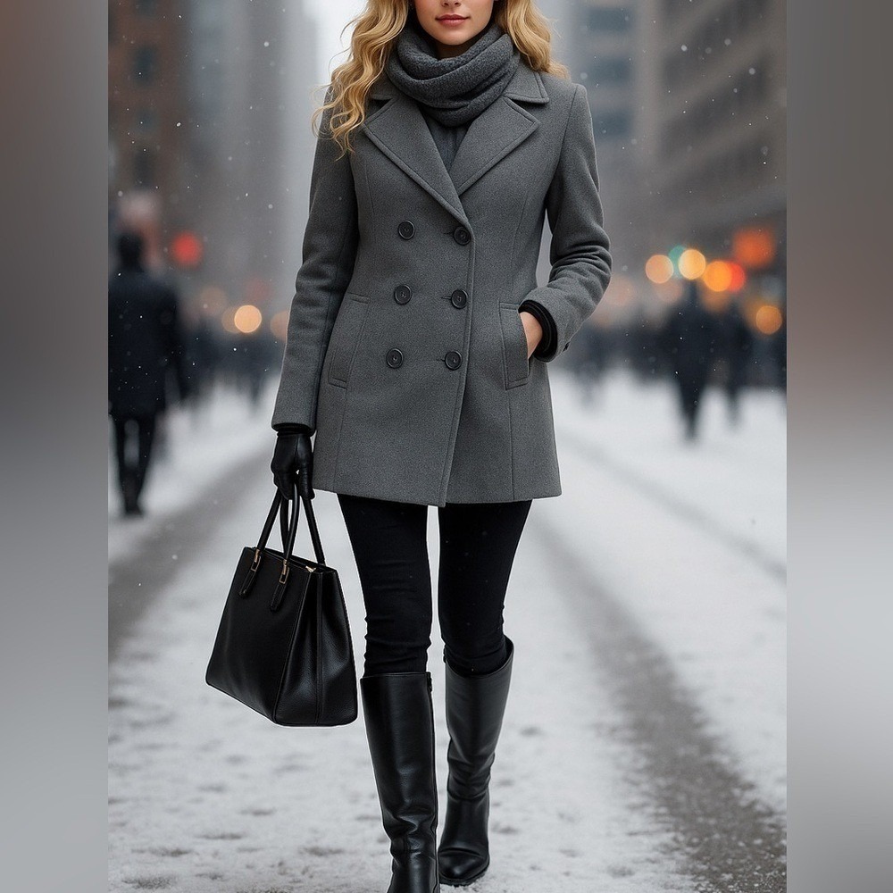 New York & Company Gray Button Down Wool Coat Peacoat